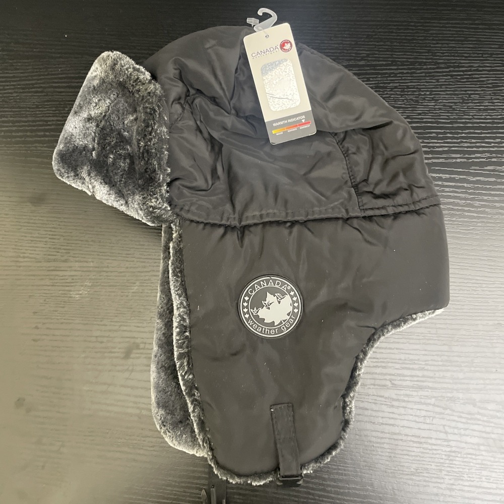 Canada Weather Gear Trapper Hat Black Faux Fur Ear Flap Winter NWT One Size
